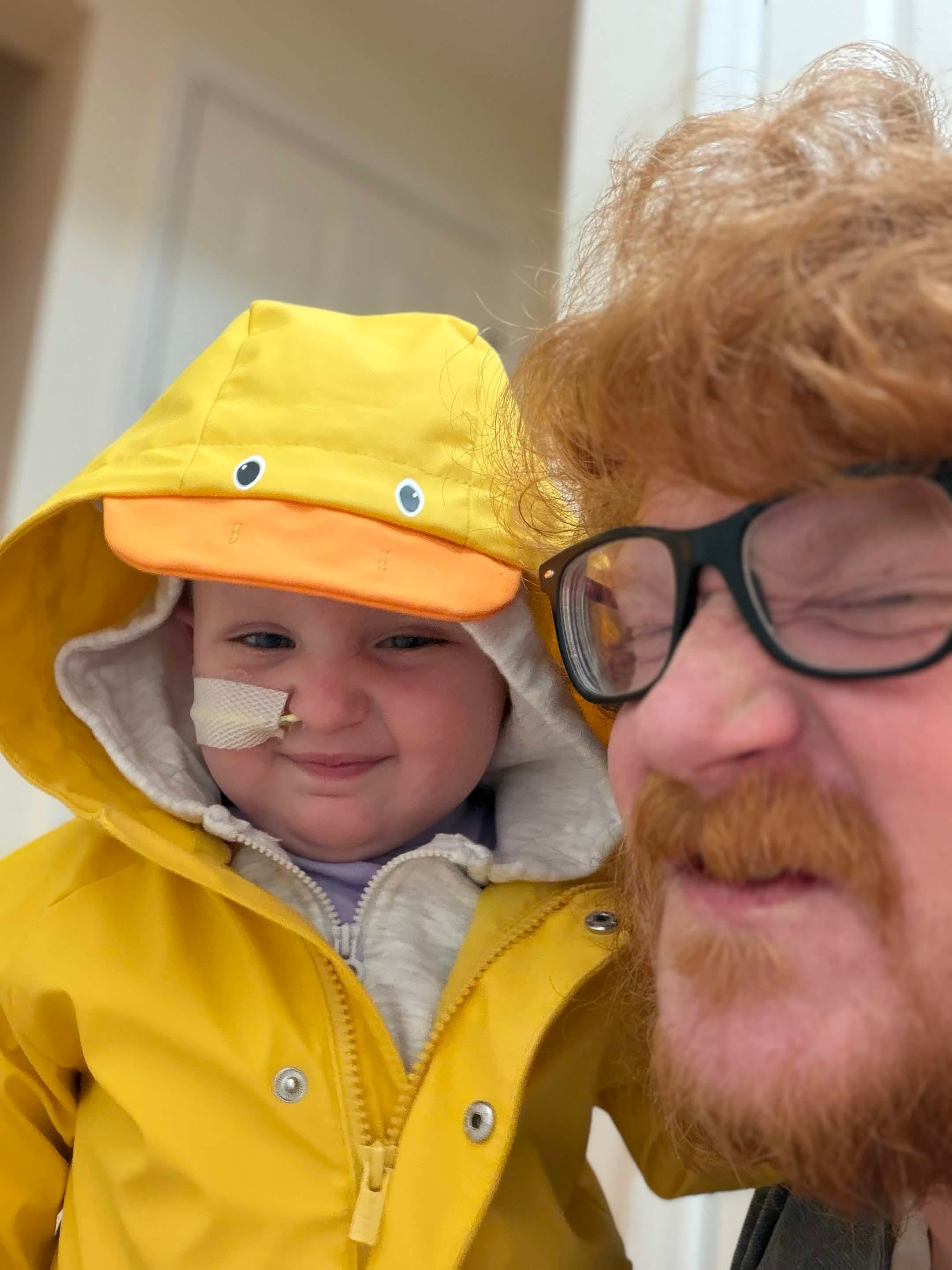 In her favorite duck jacket
